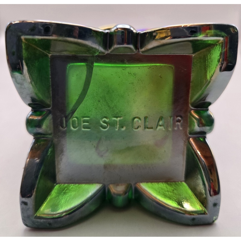 Vintage Toothpick Holder Collectable Joe St.Clair Iridescent Green Glass Square - Picture 7 of 9